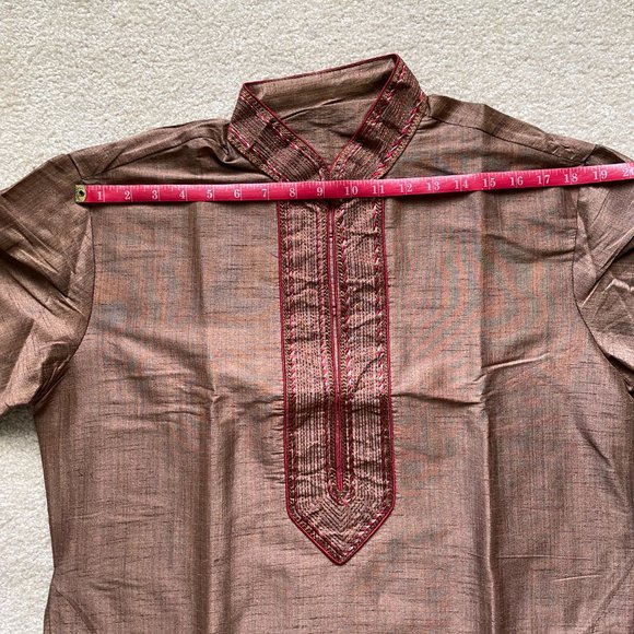 [NEW] Indian Pakistani Men Kurta Pajama Sherwani Suit Brown Red - Picture 4 of 10
